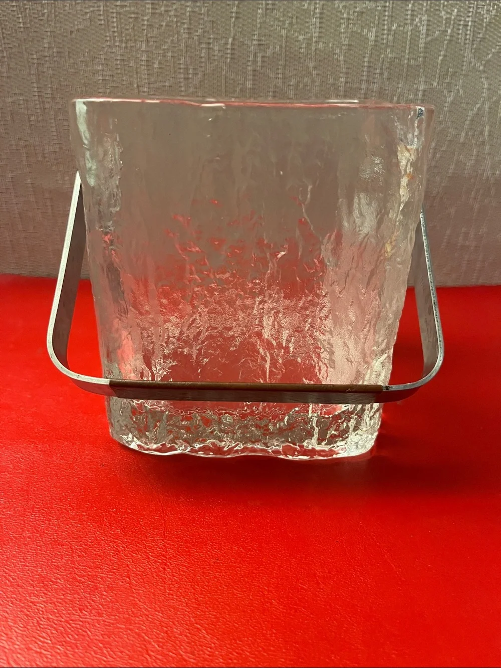 Vintage Hoya Crystal Ice Cube Bucket Stainless Steel handle 4 3/4 W 5”H